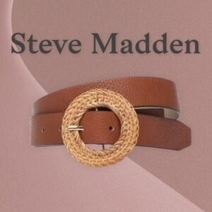 STEVE MADDEN Faux Leather Round Woven Wicker Buckle Belt  NWT/LG